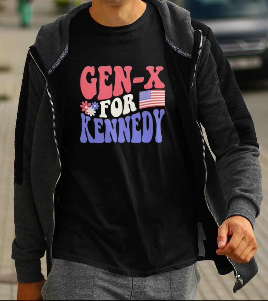 Gen-X For Kennedy American Flag Flower Power T-Shirt