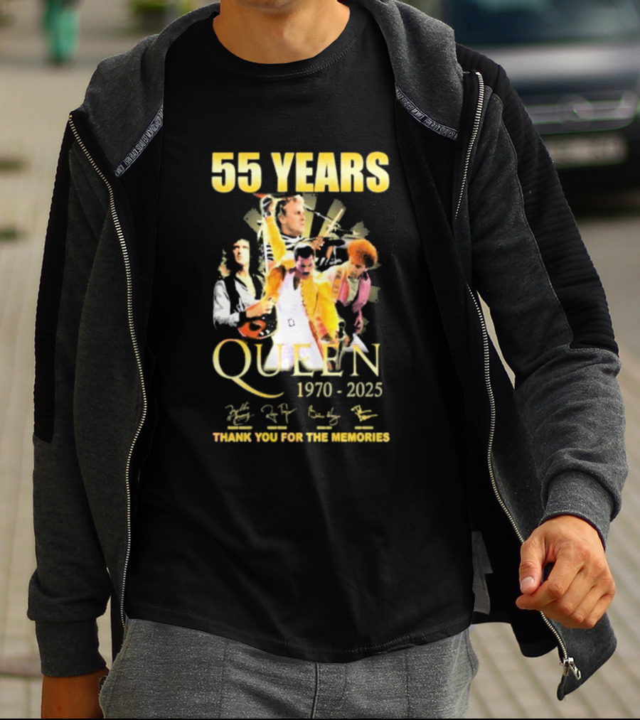 55 Years Queen 1970-2025 Thank You For The Memories Signatures Band Collage T-Shirt