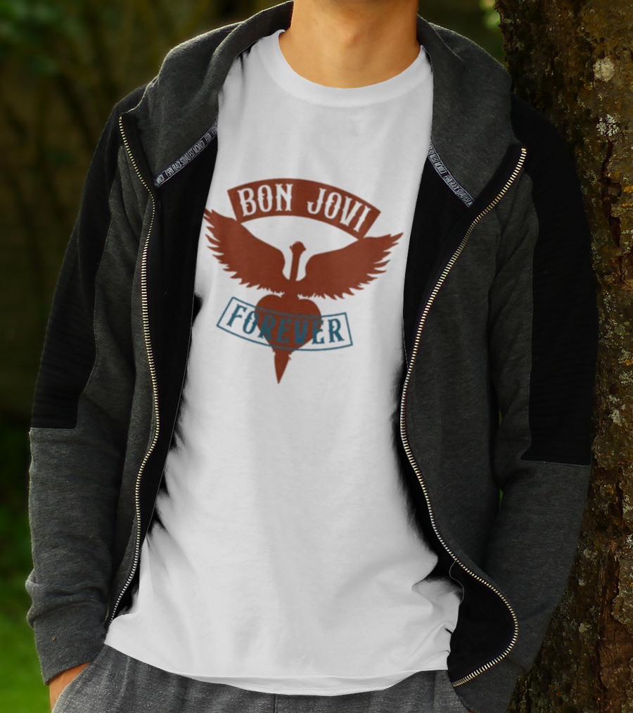 Bon Jovi Forever Winged Heart Patch Steel T-Shirt