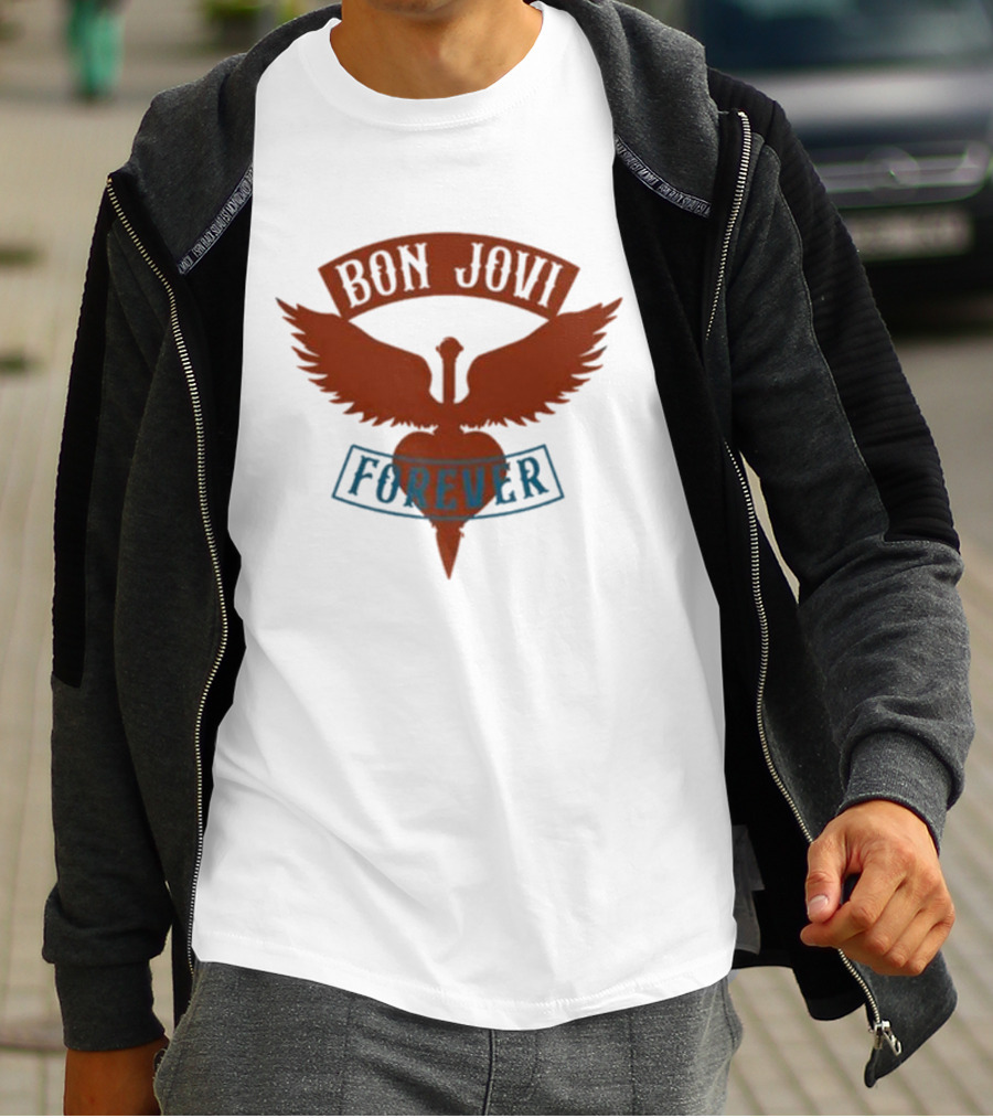 Bon Jovi Forever Winged Heart Patch Steel T-Shirt
