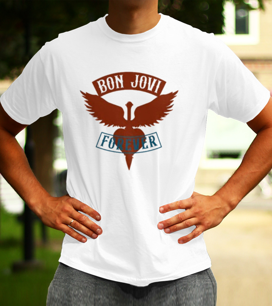 Bon Jovi Forever Winged Heart Patch Steel T-Shirt