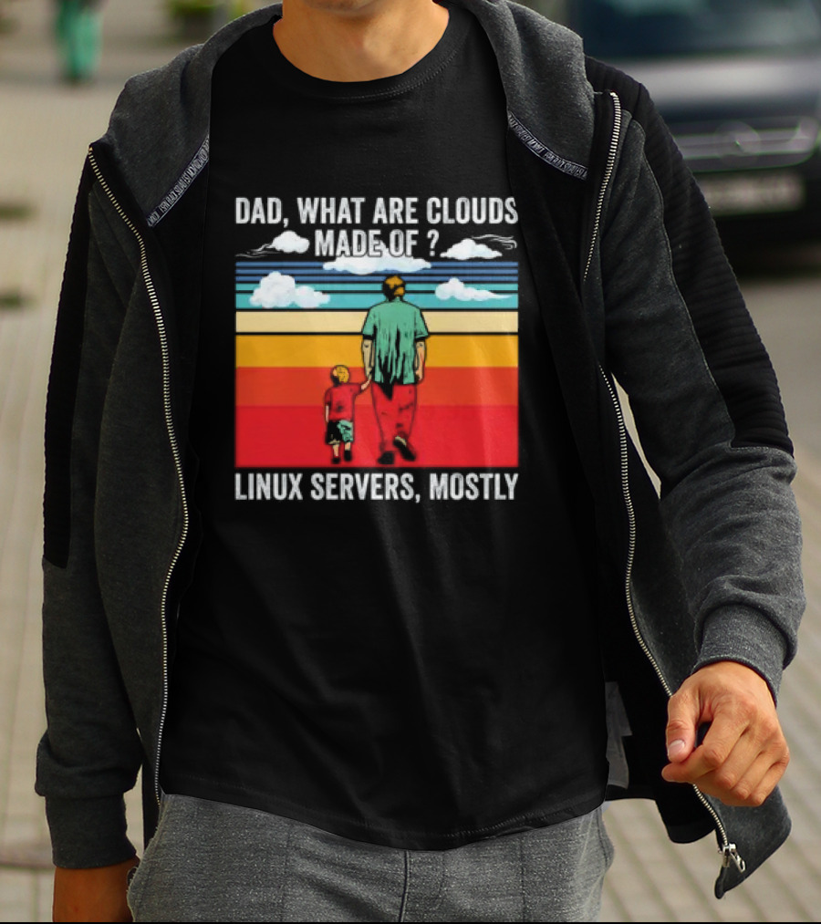 Dad What Are Clouds Made Of Linux Servers Mostly Vintage Style Retro Colors T-Shirt