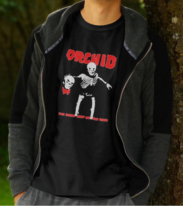 Orchid Skeleton Holding Skull The Doom Loop World Tour T-Shirt