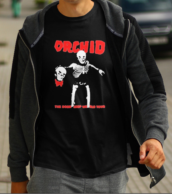 Orchid Skeleton Holding Skull The Doom Loop World Tour T-Shirt