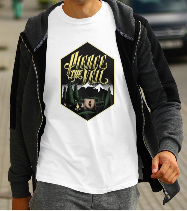Pierce The Veil Mountain Tent Campfire Forest Scene T-Shirt