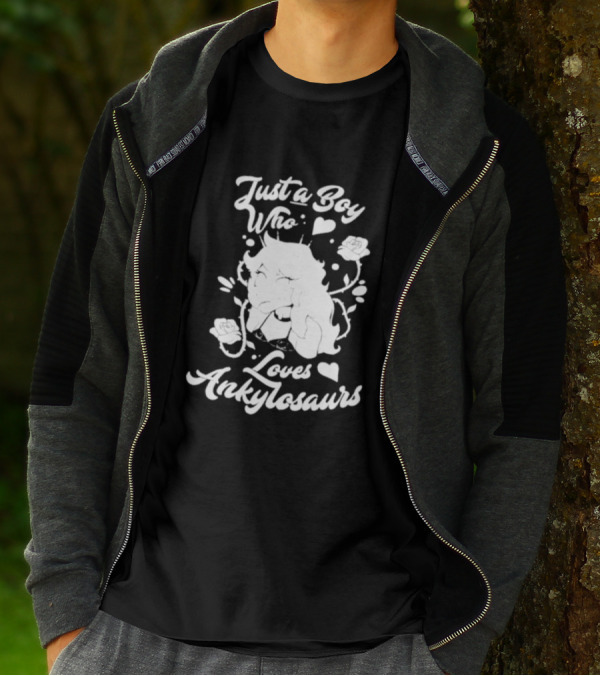 Just A Boy Who Loves Ankylosaurs With Cartoon Character And Flowers T-Shirt
