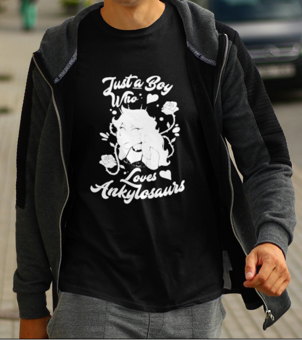 Just A Boy Who Loves Ankylosaurs With Cartoon Character And Flowers T-Shirt