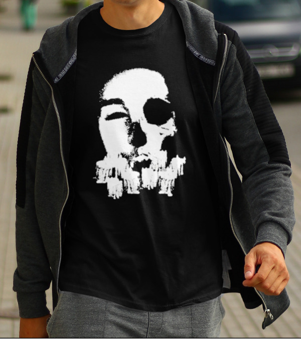 Turnabout Grayscale Face With Abstract Text T-Shirt
