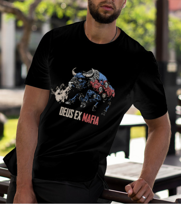 Deus Ex Mafia Volume 15 5 Stylized Bison Graphic With Steam And Mechanical Features T-Shirt