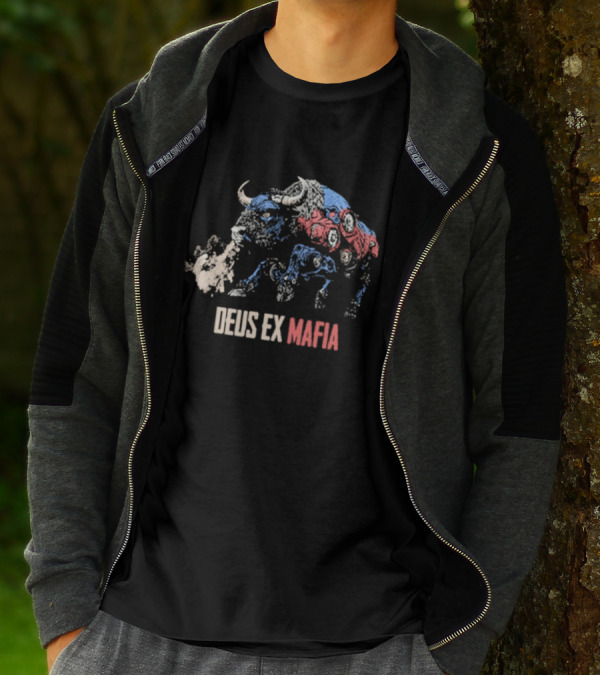 Deus Ex Mafia Volume 15 5 Stylized Bison Graphic With Steam And Mechanical Features T-Shirt