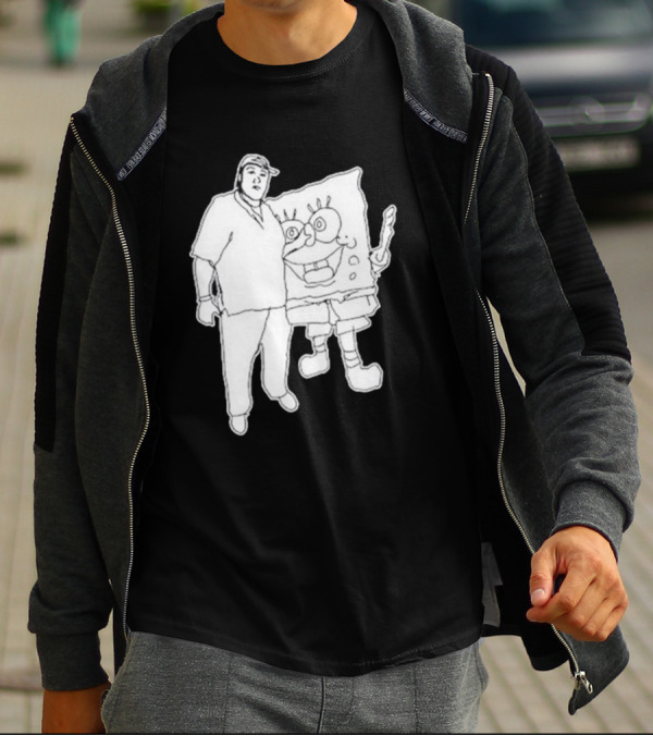 Fake Handshake Tony Spongebob Duo Outline T-Shirt