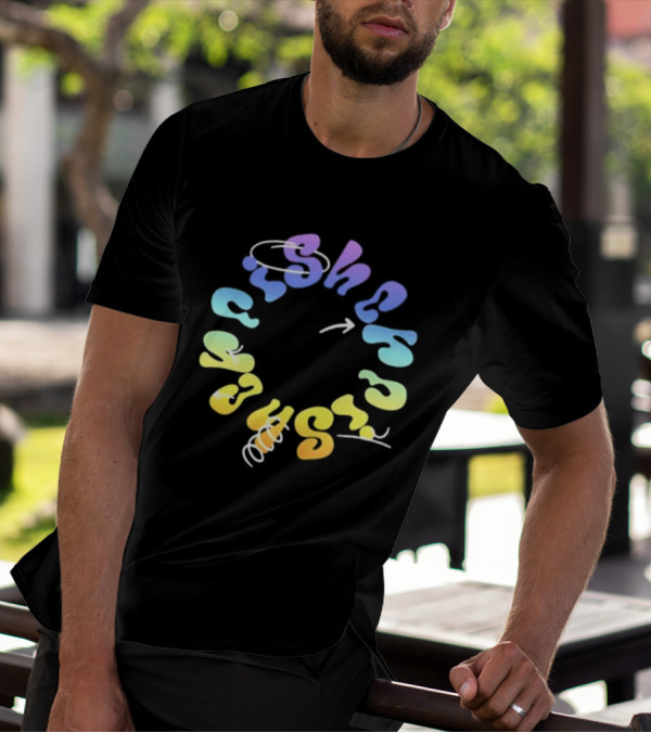 Fisher Black Rainbow Trippy Spiral Typography T-Shirt
