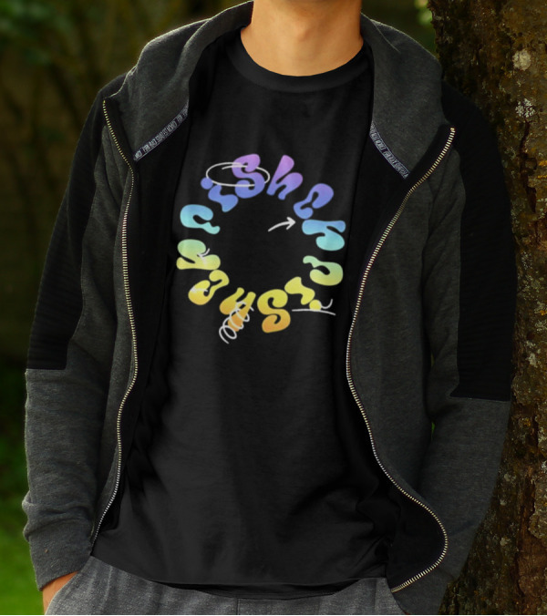 Fisher Black Rainbow Trippy Spiral Typography T-Shirt