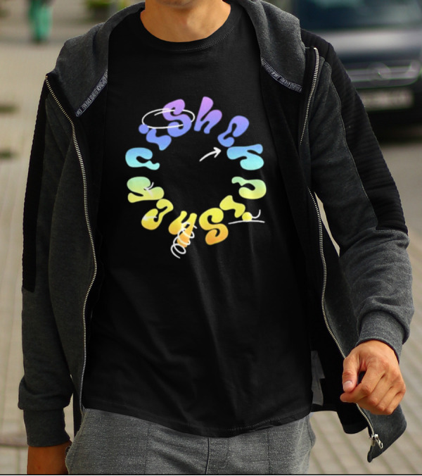 Fisher Black Rainbow Trippy Spiral Typography T-Shirt