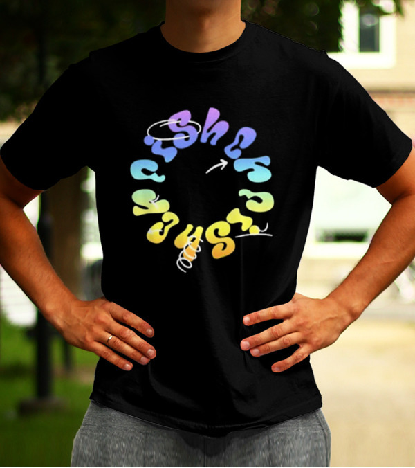 Fisher Black Rainbow Trippy Spiral Typography T-Shirt