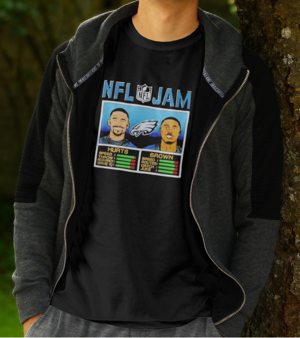 NFL Jam Hurts Brown Philadelphia Eagles Speed Accuracy Ratings T-Shirt