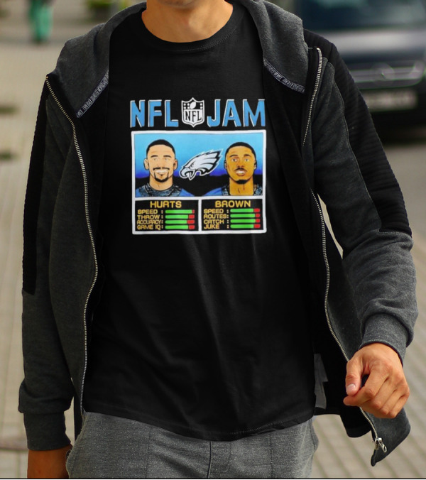 NFL Jam Hurts Brown Philadelphia Eagles Speed Accuracy Ratings T-Shirt