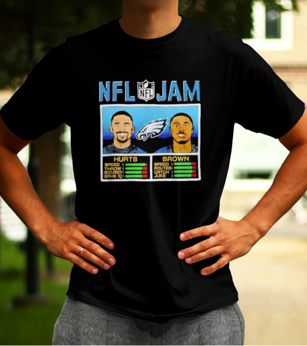 NFL Jam Hurts Brown Philadelphia Eagles Speed Accuracy Ratings T-Shirt
