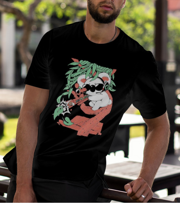 Flyquest Leaf Me Alone Koala Sniper On Tree Branch With Sunglasses And Headphones T-Shirt