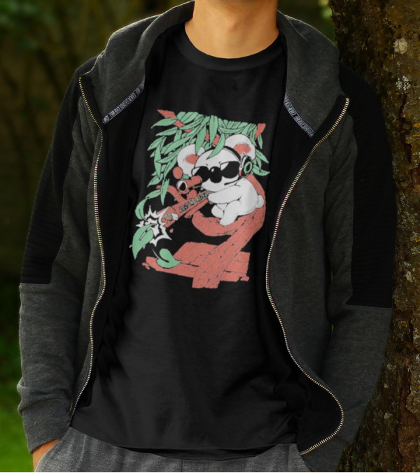 Flyquest Leaf Me Alone Koala Sniper On Tree Branch With Sunglasses And Headphones T-Shirt