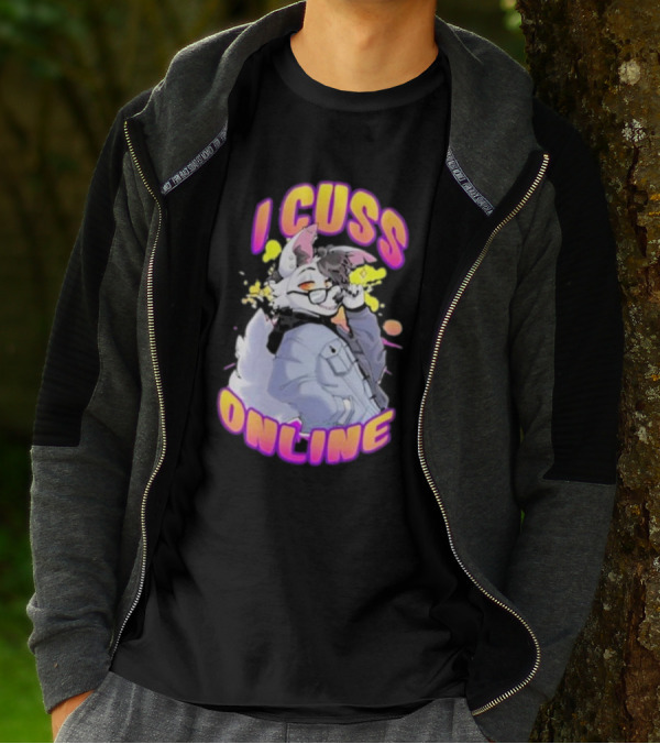 I Cuss Online By Hell Grip Wolf Cartoon Character With Jacket And Sunglasses T-Shirt
