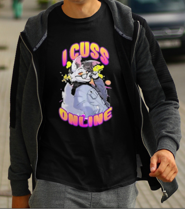 I Cuss Online By Hell Grip Wolf Cartoon Character With Jacket And Sunglasses T-Shirt