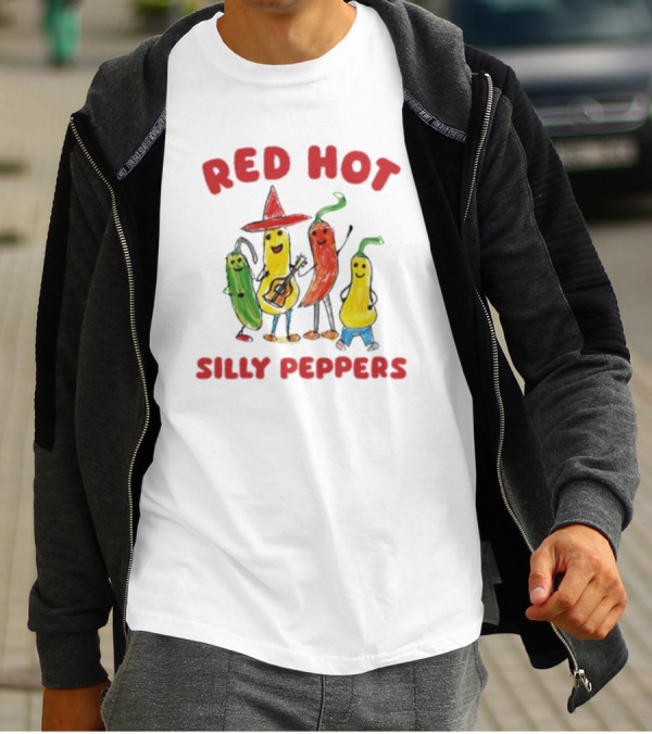 Sillycityco Red Hot Silly Peppers Cartoon Band Characters T-Shirt