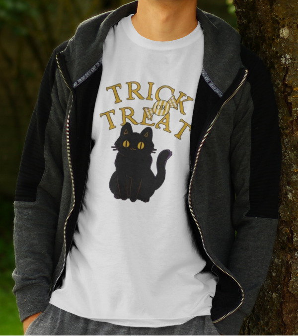 Trick Or Treat Candy Black Cat Halloween T-Shirt