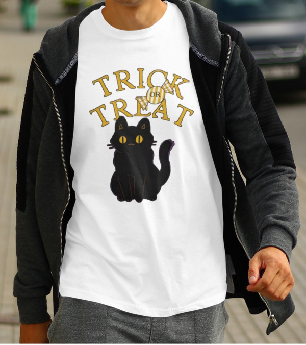 Trick Or Treat Candy Black Cat Halloween T-Shirt