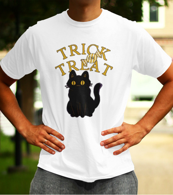 Trick Or Treat Candy Black Cat Halloween T-Shirt