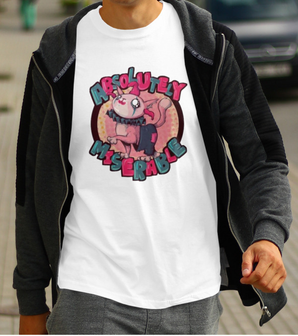 Absolutely Miserable Patchwork Cat With Puffy Text T-Shirt