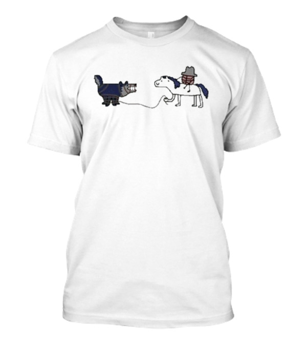 Mavs Tie Up The Wolves Cartoon Cowboy And Horse Roping Wolf T-Shirt