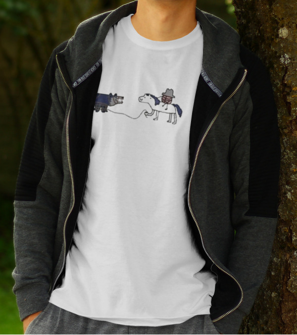 Mavs Tie Up The Wolves Cartoon Cowboy And Horse Roping Wolf T-Shirt