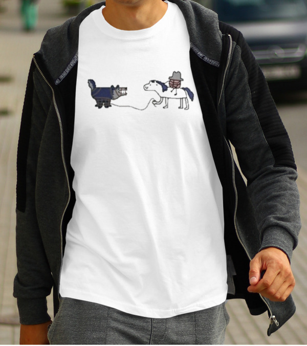 Mavs Tie Up The Wolves Cartoon Cowboy And Horse Roping Wolf T-Shirt