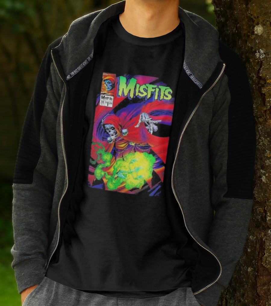 Misfits Yesterdays Death Skeleton Comic Cover 31 Skulls Purple Red Green Smoke T-Shirt