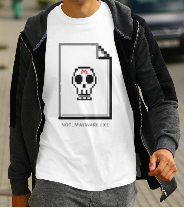 Not Malware Exe Skull Pixel Skull Icon With Red M On Document T-Shirt