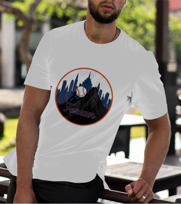 One Must Imagine A Met Fan Happy Forever Baseball Skyline Iconic City Background T-Shirt