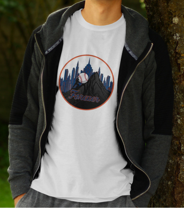 One Must Imagine A Met Fan Happy Forever Baseball Skyline Iconic City Background T-Shirt