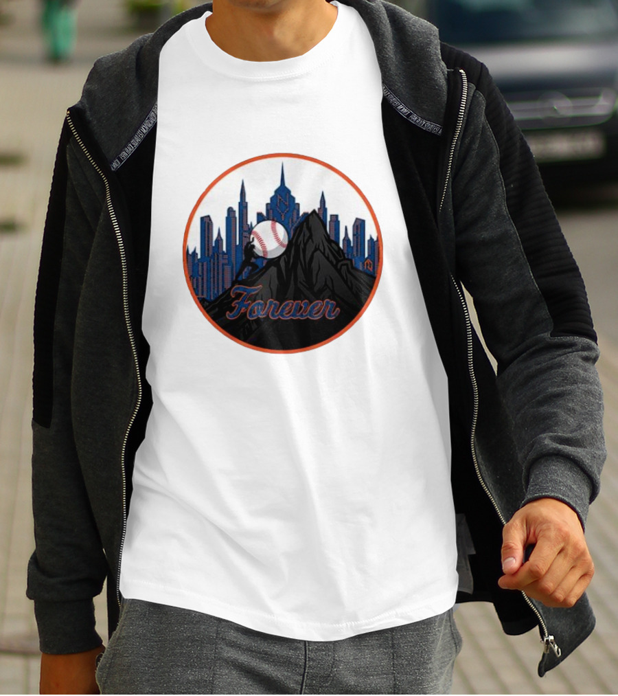 One Must Imagine A Met Fan Happy Forever Baseball Skyline Iconic City Background T-Shirt