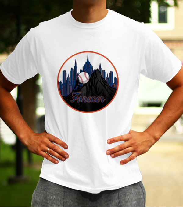 One Must Imagine A Met Fan Happy Forever Baseball Skyline Iconic City Background T-Shirt