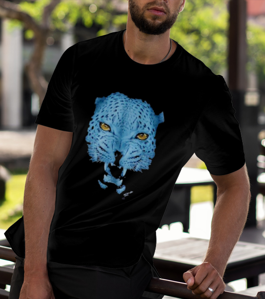 Over Blue Leopard Head With Fierce Yellow Eyes T-Shirt