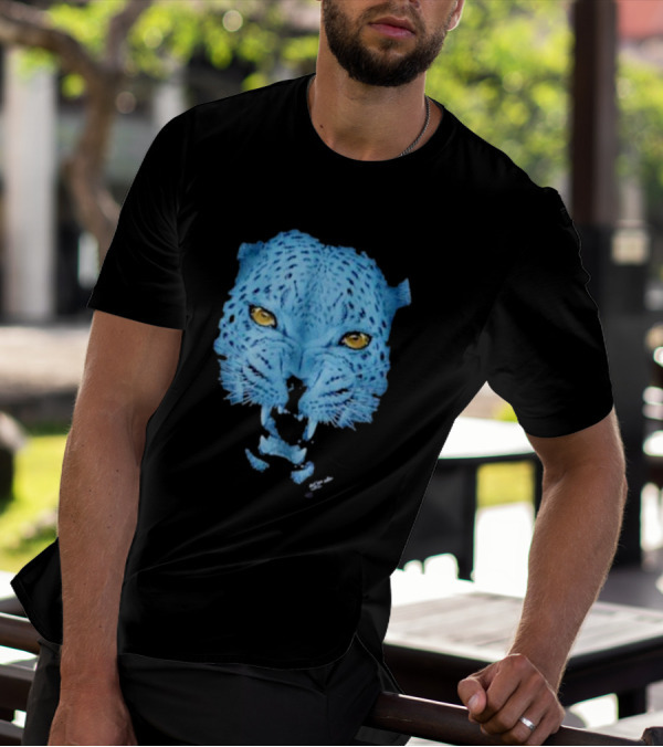Over Blue Leopard Head With Fierce Yellow Eyes T-Shirt