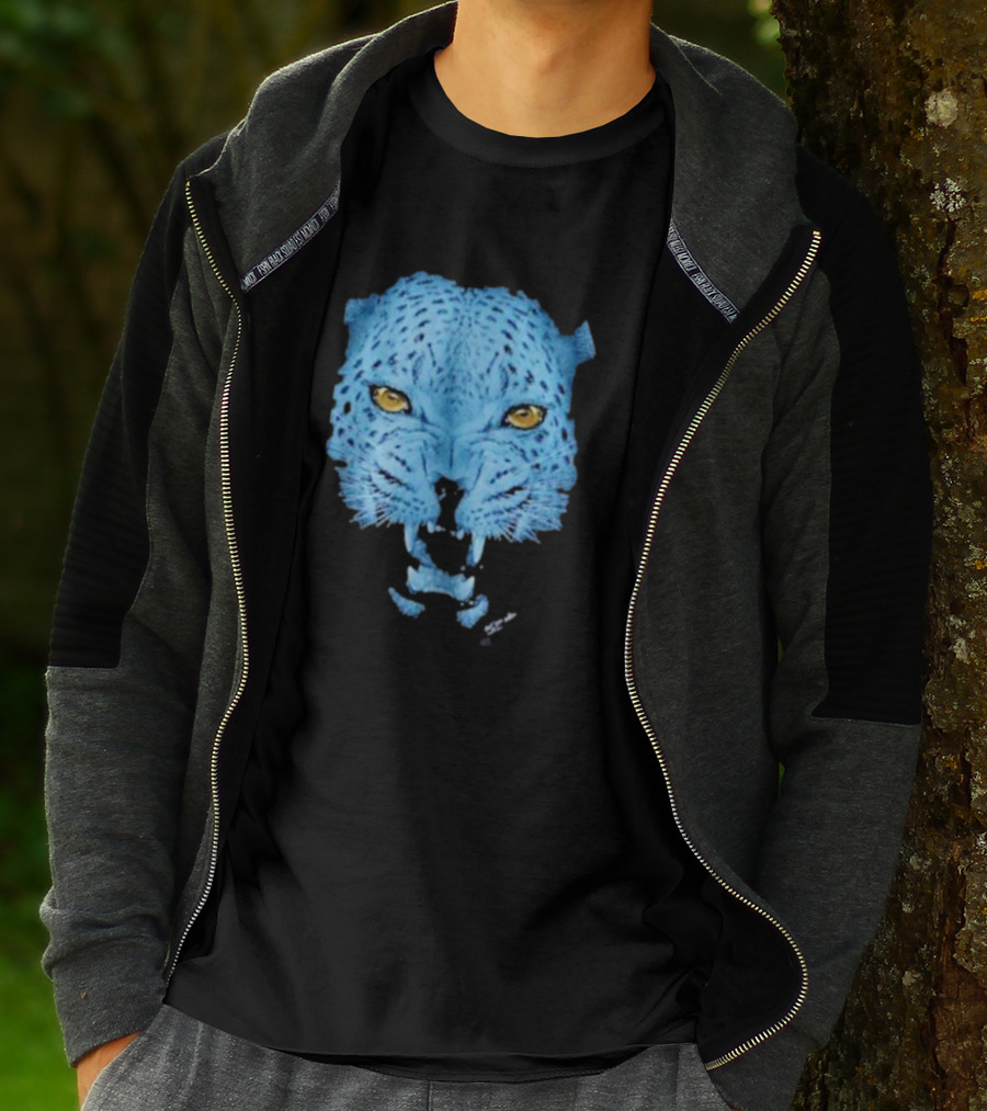 Over Blue Leopard Head With Fierce Yellow Eyes T-Shirt