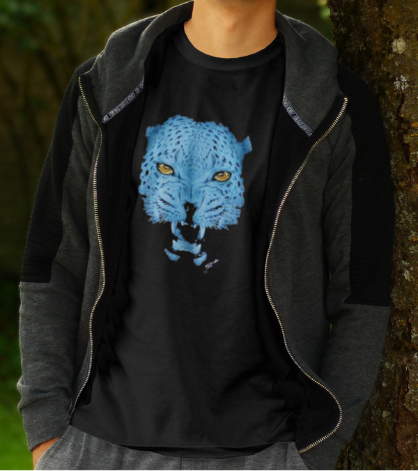 Over Blue Leopard Head With Fierce Yellow Eyes T-Shirt