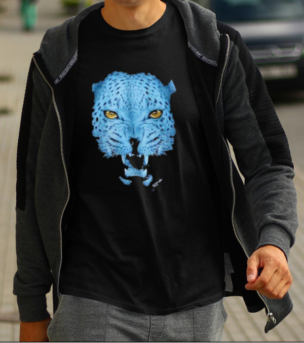Over Blue Leopard Head With Fierce Yellow Eyes T-Shirt