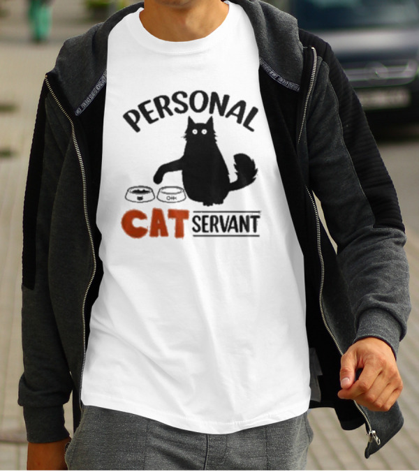 PERSONAL CAT SERVANT WITH PET FOOD BOWLS T-Shirt