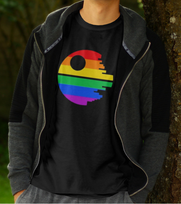 Rainbow Death Star Icon With Multicolor Stripes T-Shirt