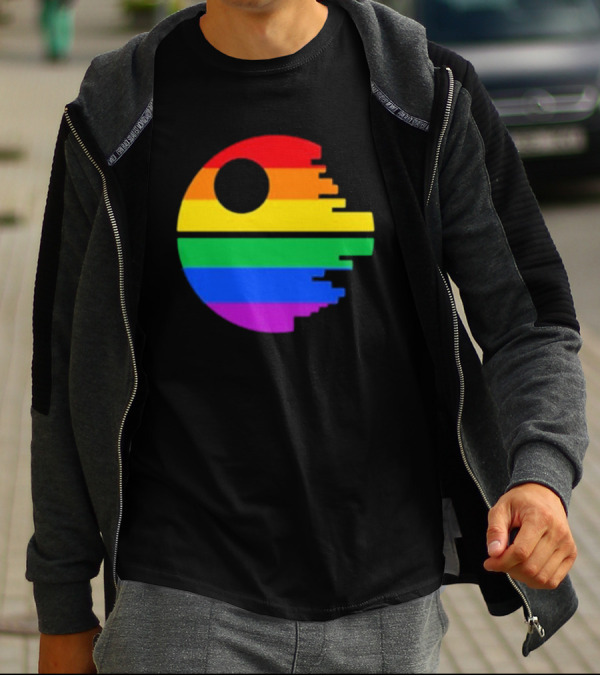 Rainbow Death Star Icon With Multicolor Stripes T-Shirt