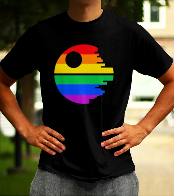 Rainbow Death Star Icon With Multicolor Stripes T-Shirt