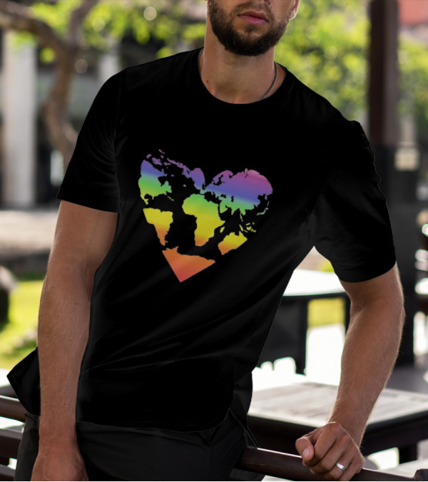 Rainbow Heart World Map Polyamory Pride T-Shirt
